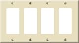 Wall Plates: Leviton Decora 4 Gang Wallplate, Decora/Decora/Decora/Decora, Almond #010-80412-00A