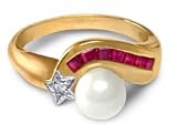 14KT Ladies Ruby, Diamond, and Pearl Ring
