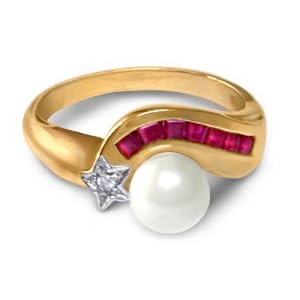 14KT Ladies Ruby, Diamond, and Pearl Ring by
