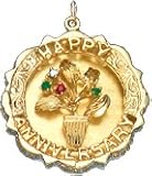 Happy Anniversary Flower Pot in Shadow Box, 14K Gold Charm