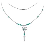 Cute Dream Catcher Heart Pendant Simulated Turquoise Sterling Silver 16" Necklace