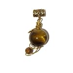 Tigers Eye Pendant 04 Wire Wrapped Golden Brown Chrysanthemum Stone Gold 2.1