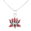 Small Lotus Flower Pendant with Red and Black Finish in Sterling Silver on a 16" Sterling Box Chain, #8219