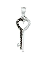 0.12 Carat (ctw) 10k White Gold Black & White Diamond Ladies Key Pendant