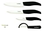 CeraKook Ceramic Knife Set White Mirror in Gift Box with Sheaths