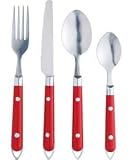 Professionally Design 24 - Piece Stainless Steel Hanging Cutlery Set With Hanging Stand - Poppy Red - (6 place settings comprising 6 knives, 6 forks, 6 dessert spoons, 6 teaspoons)