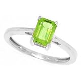 1.00ct Emerald Cut Peridot Ring in 14Kt White Gold