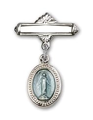 Sterling Silver Baby Badge with Blue Miraculous Charm and Polished Badge Pin