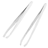 2 Pcs Stainless Steel Slanted Tip Eyebrow Tweezer Hair Removal Tool