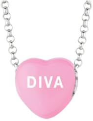 Sterling Silver 10mm Dk Pink enamel Sweethearts DIVA Heart Pendant