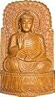 ShalinCraft Laughing Buddha Sculptures In Wood Carving Religious Gifts 12" x 7"