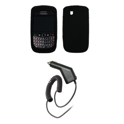 BlackBerry Bold 9650 – Premium Jet Black Soft Silicone Gel Skin Cover Case + Rapid Car Charger for RIM BlackBerry Bold 9650