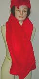 Sc102, Hand Made Neon Red Fur Hat for Women and Teens Trimmed with Red Fur Feather Offered with Matching Fur Scarf