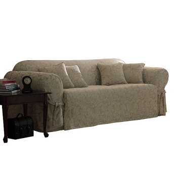 Champagne Scroll Damask Sofa Slipcover