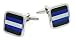 Dynamic cufflinks with horizontal accents of mother of pearl, lapis lazuli and onyx with presentation box