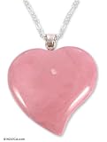 Rhodonite necklace, 'Petal Heart' 0.1 W 15.8 L