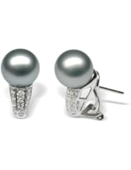 18K white gold Eunice Silver Tahitian cultured pearl and diamond earring