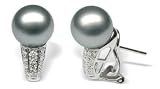 18K white gold Eunice Silver Tahitian cultured pearl and diamond earring