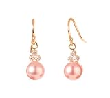 10k Yellow Gold Pink Freshwater Cultured Pearl with Diamond-Accent Eurowire Earrings (0.008 cttw, I-J Color, I1-I2 Clarity)