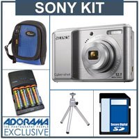 31WSdkJVY3L #1. Cheap Sony Cyber shot DSC S2100 Digital Camera Kit,   Silver   with 8 GB SD Memory Card, Camera Case, Table Top Tripod, 4 AA Nickel Metal Hydride (NiMH) 2900 mAH Rechargeable Batteries with 4 Hour AA & AAA Quick Charger, 110/220 volt. by Sony