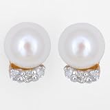 Ladies Pearl and Diamond Earrings in 14k Gold