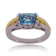 Blue Topaz Vintage Filigree Ring w 14 Karat Two Tone Gold