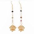 Open Design Lotus Flower Dangle Earrings in Gold Vermeil on a Tourmaline Gemstone Chain, #7450
