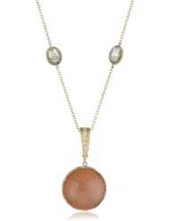 Zaiken Jewelry "Calligraphy Collection" Peach Moonstone and Diamond Pendant, Labradorite Slice Chain