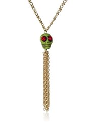 Steve Madden Green Skull Tassel Long Pendant Necklace, 36"