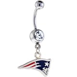 NFL Logo SILVER Single GEM Belly Ring - New England Patriots