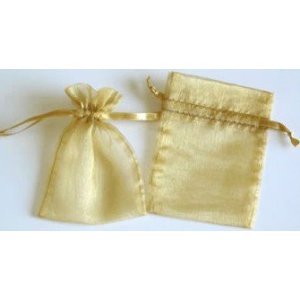48 Organza Drawstring Pouches Gift Bags 4x5 - Gold