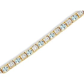 14K Yellow Gold Genuine Oval Aquamarine and Diamond Bracelet by Jewels For Me
