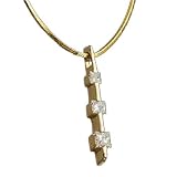 1/2Ct.T.W. Princess Cut Diamonds, 14K Yellow Gold. Three Stone Diamond Pendant with Chain