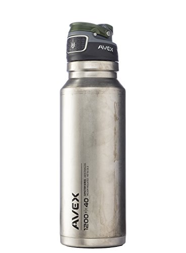 AVEX FreeFlow Autoseal Water Bottle, Silver, 1200ml/40 oz