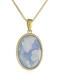 18k Gold Plated Sterling Silver Blue Agate Mother and Child Cameo Pendant Necklace, 18"