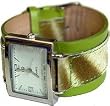 Wide Band wrist watch Lime fuzz cloth mounted band leather