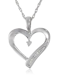Sterling Silver Graduated Diamond Heart Pendant Necklace (1/10 cttw), 18"