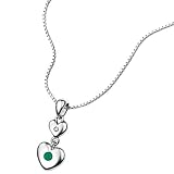 D for Diamond Silver Double Heart Birthstone Pendant with Emerald for Girls