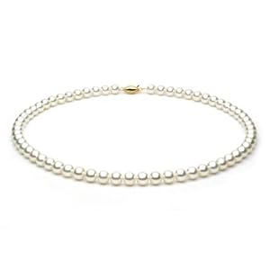14k White Gold 6.5-7mm White Akoya Saltwater Cultured Pearl Necklace AA+ Quality, 18 Inch Princess