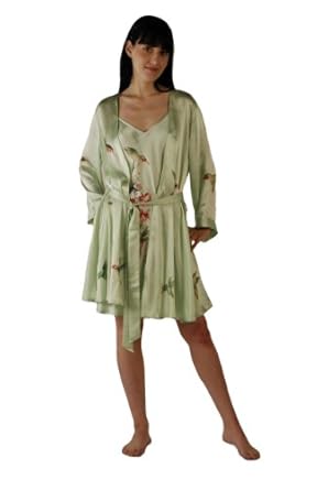 Silk Nightgown and Robe Set - The Hummingbirds - Exquisitely Hand Painted 100% Silk Sleepwear / Loungewear for Women - Gift of Romance & Luxury
