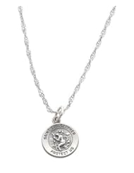 Sterling Silver One Sided Saint Christopher Disc Charm with Thin Singapore Necklace