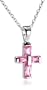 Sterling Silver Pink Cubic Zirconia Small Cross Pendant, 15"