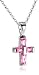 Sterling Silver Pink Cubic Zirconia Small Cross Pendant, 15