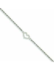 14K White Gold Rope with Heart Anklet 10 Inches