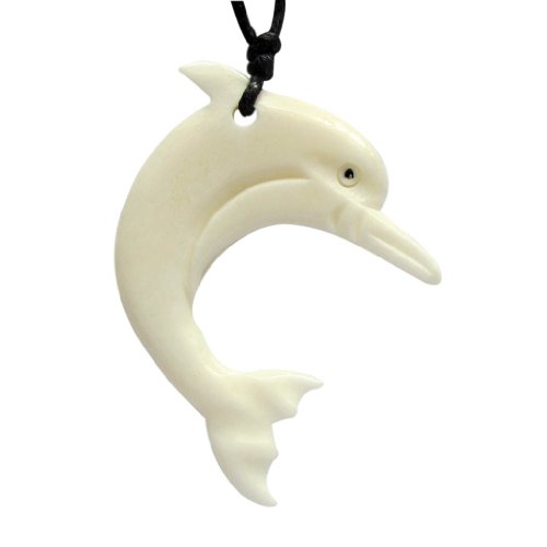 Ox Bone Carved Dolphin Pendant Necklace
