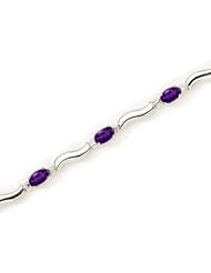 14K White Gold Oval Amethyst and Diamond Bracelet