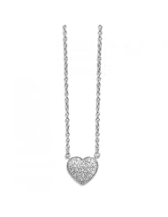 MMA Silver - 16 inch Rhodium Plated Pave CZ Heart Necklace