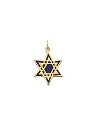 19.25x16.75 mm Star of David with Blue Enamel in 14K Yellow Gold