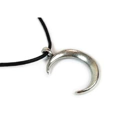 Wiccan Waxing Moon Pewter Pendant with Black Corded Necklace