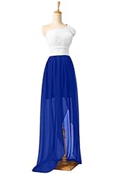 One Shoulder Cocktail Chiffon Colorblocking Party Dress 